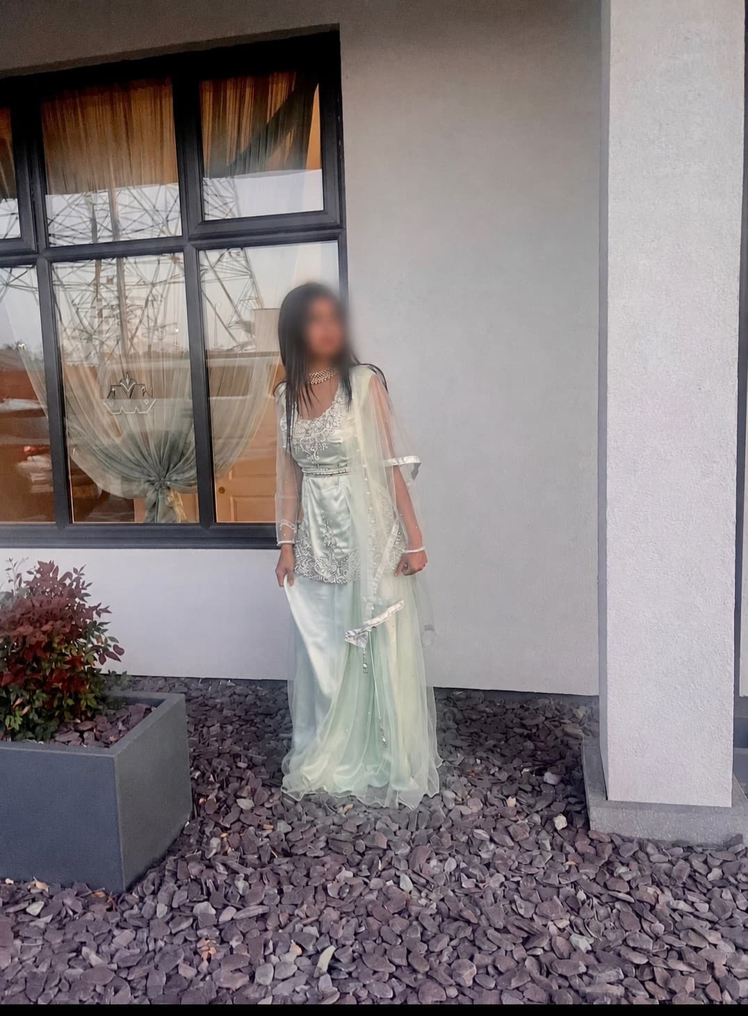 Mint Green Embroidered Pakistani Lenga
