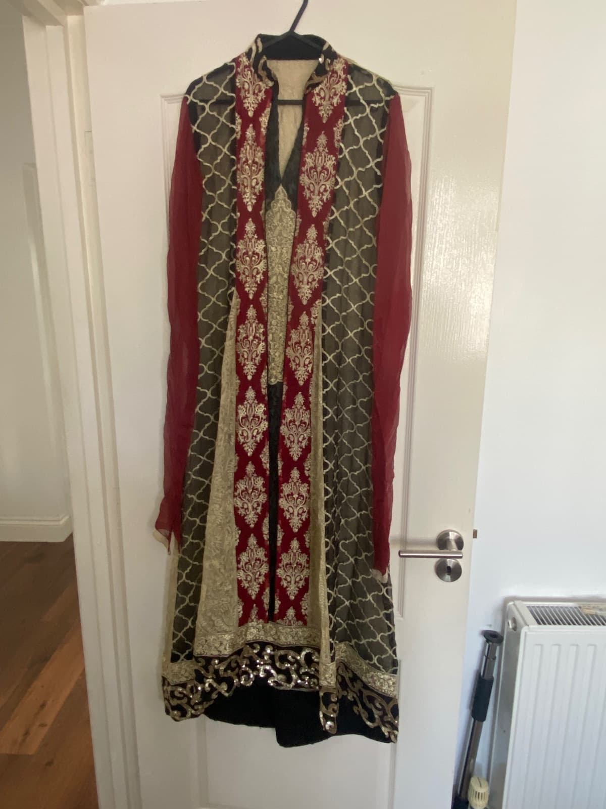2-piece red/black/gold chiffon kameez