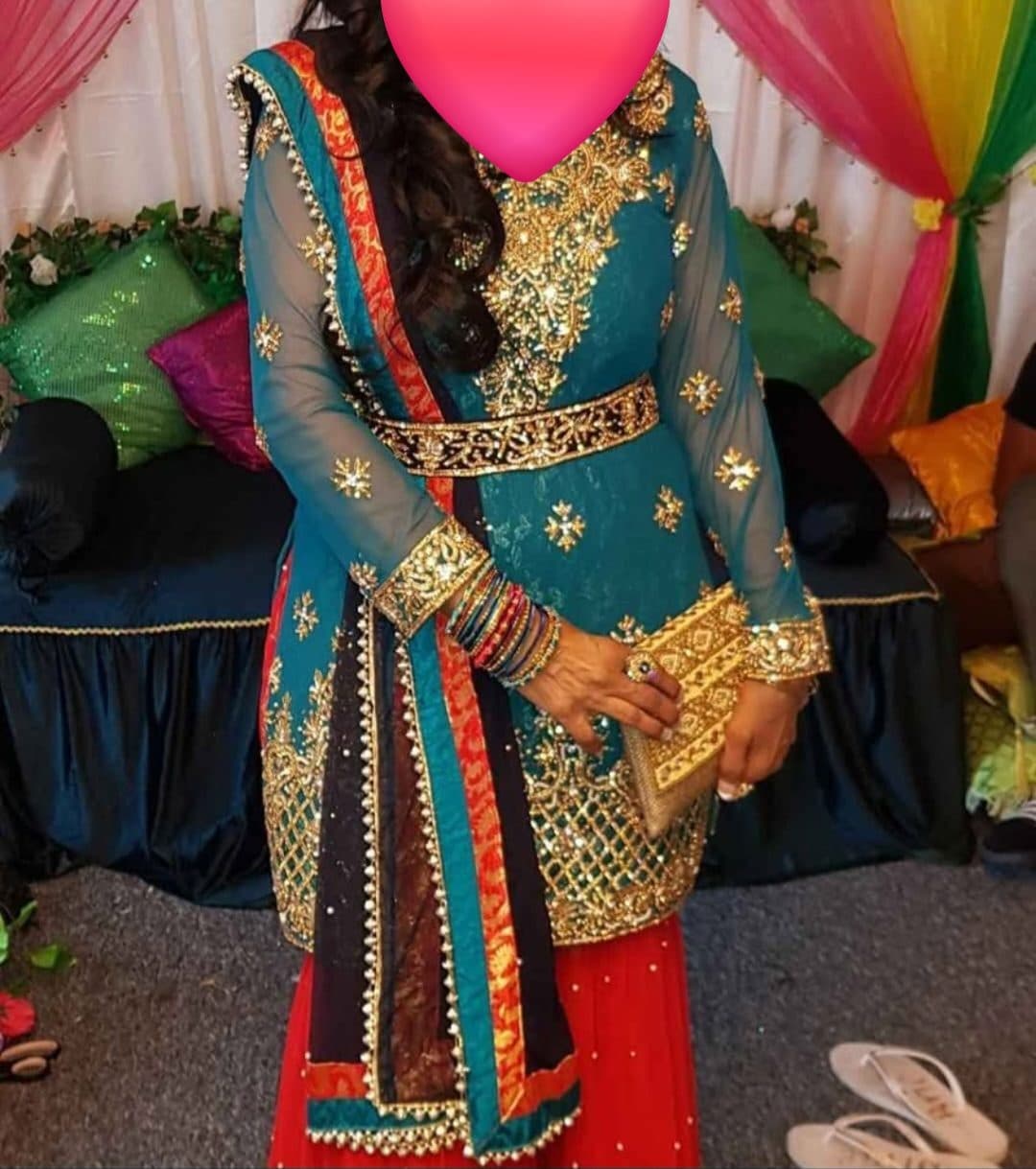 Red and Teal Mehndi/party suit