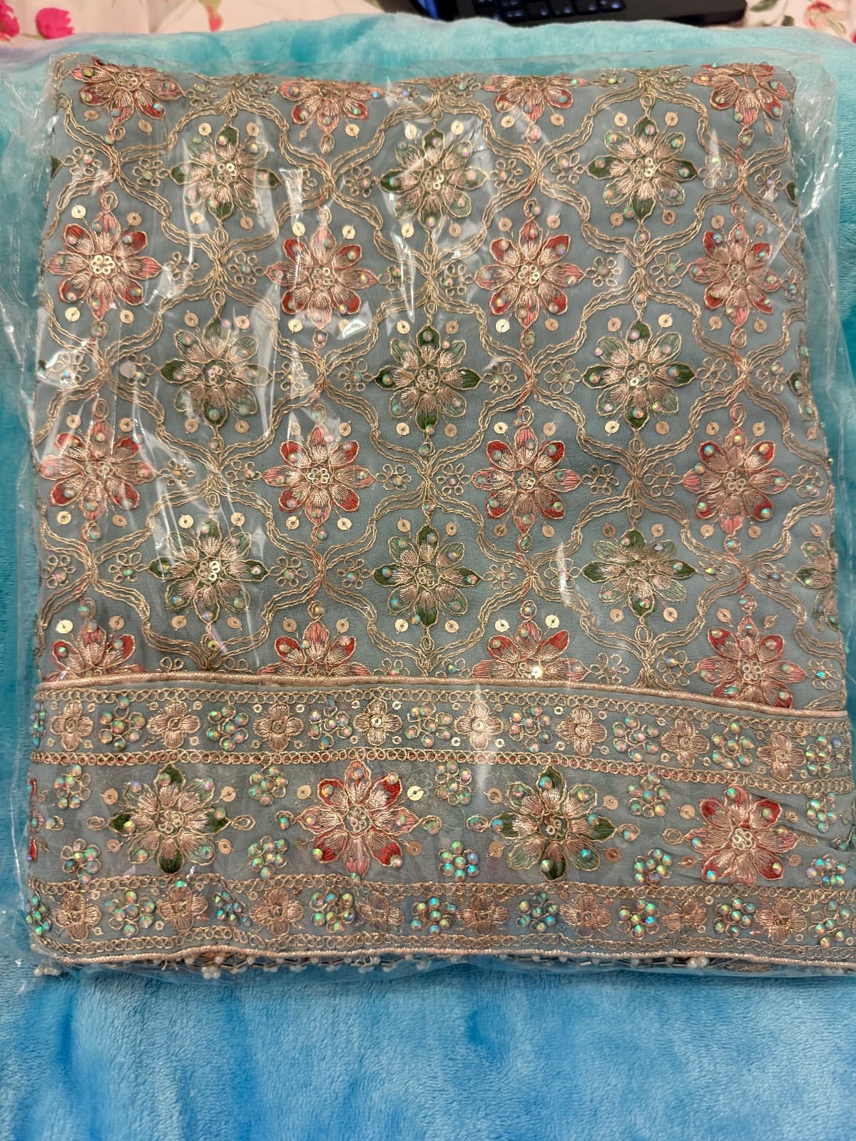 Embellished unstitched 3 piece suit