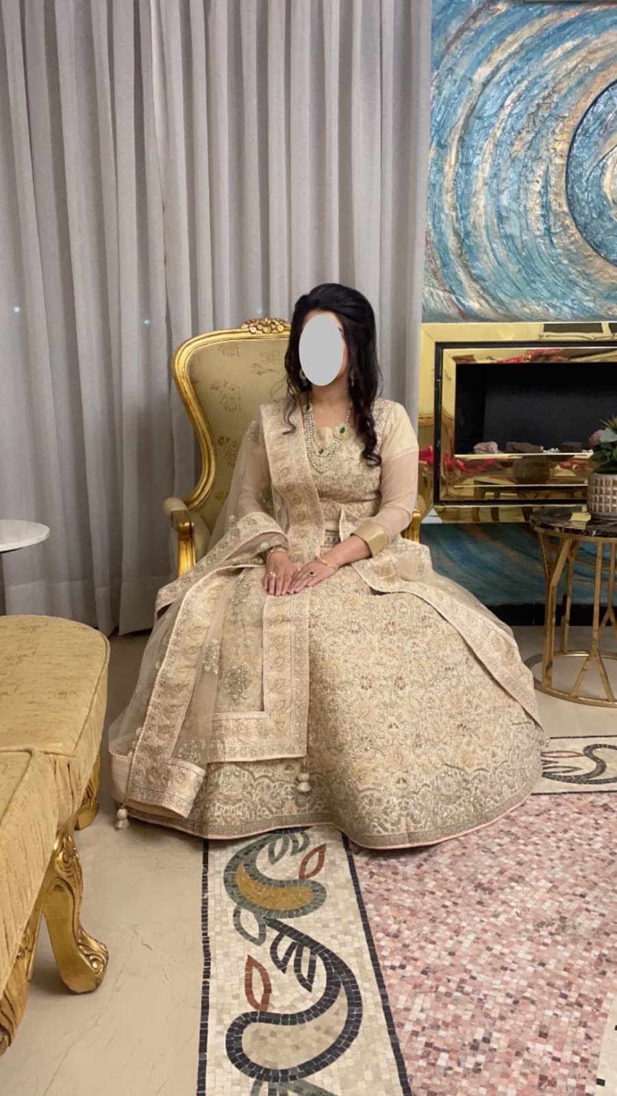 Mongas Lengha beige/peach - inspired by selena gomez indian wedding guest outfit